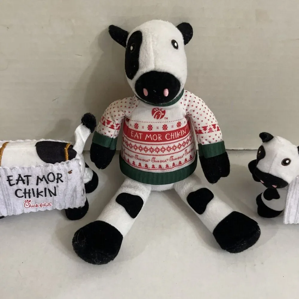 Lot Of 3 Chickfilla Eat More Chicken Cow Plush Advertising Stuffed Animals